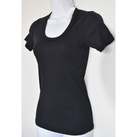 JAMES PERSE WOMEN NWT U-NECK RIBBED SHORT SLEEVE BLACK TEE. SIZE 3(L) - Picture 5 of 10